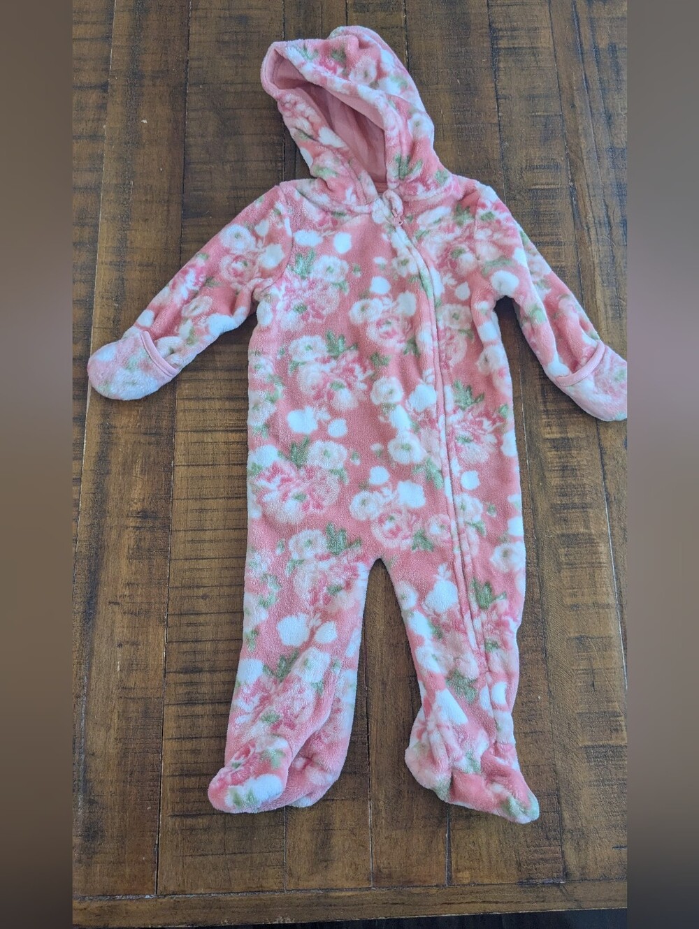 Laura Ashley Baby Pink Rose Snowsuit Plush Faux Fur Size 6-9 m Excellent